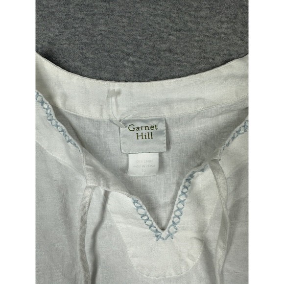 Garnet Hill 100% Linen Top Womens Size 10 Lagenlook‎  Embroidered V Neck - Picture 3 of 7